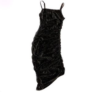 Forever 21 Black Formal Asymmetrical Lurex Spaghetti Strap Draped Bodycon